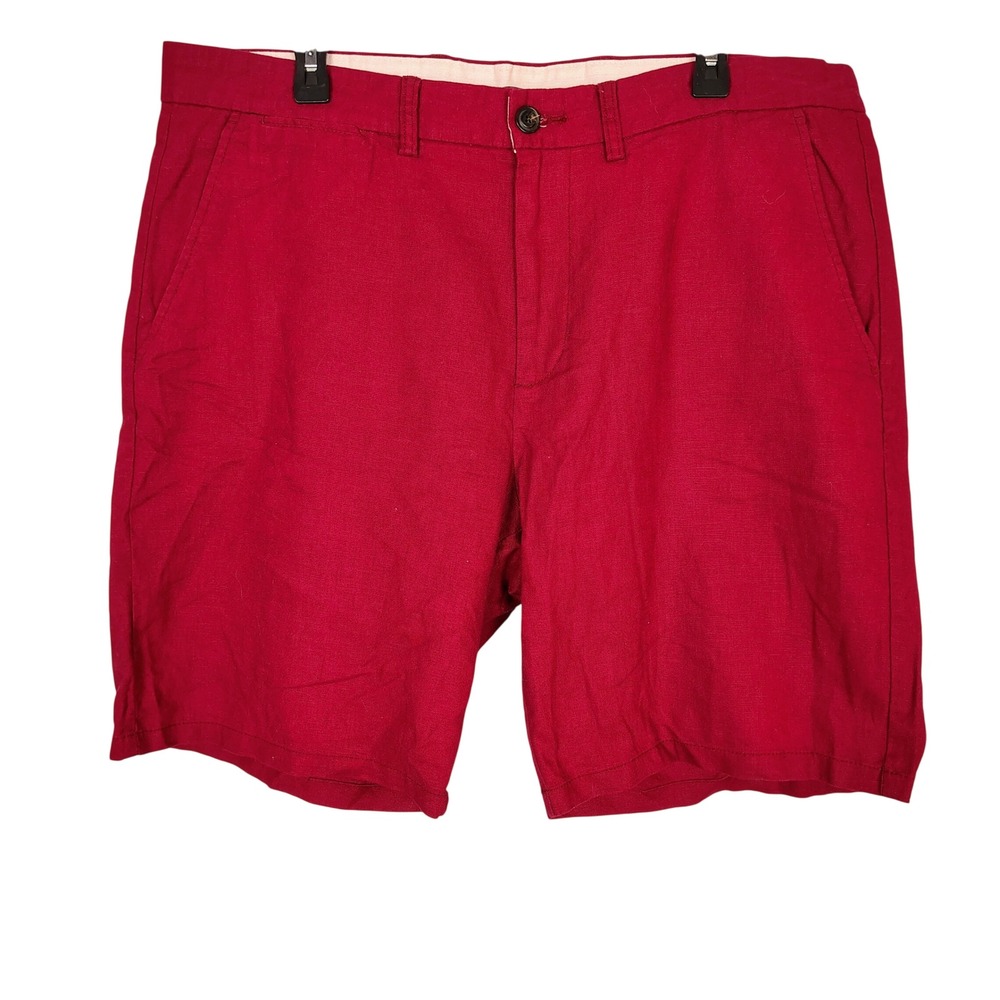 Old Navy‎ Ultimate Slim Burgundy Linen Cotton Blend Shorts Mens 38 Red preppy